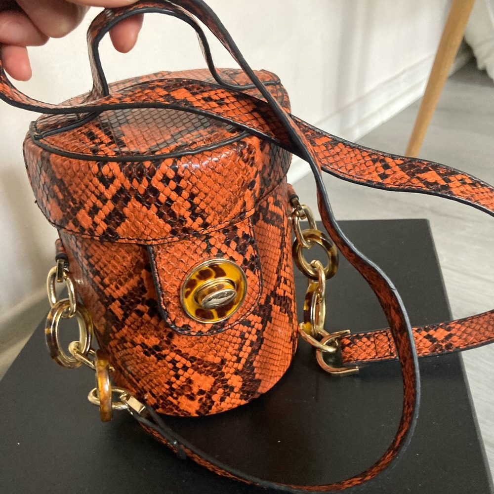Simi barrel topshop Orange Snakeskin Patterned Women's Bag cylinder